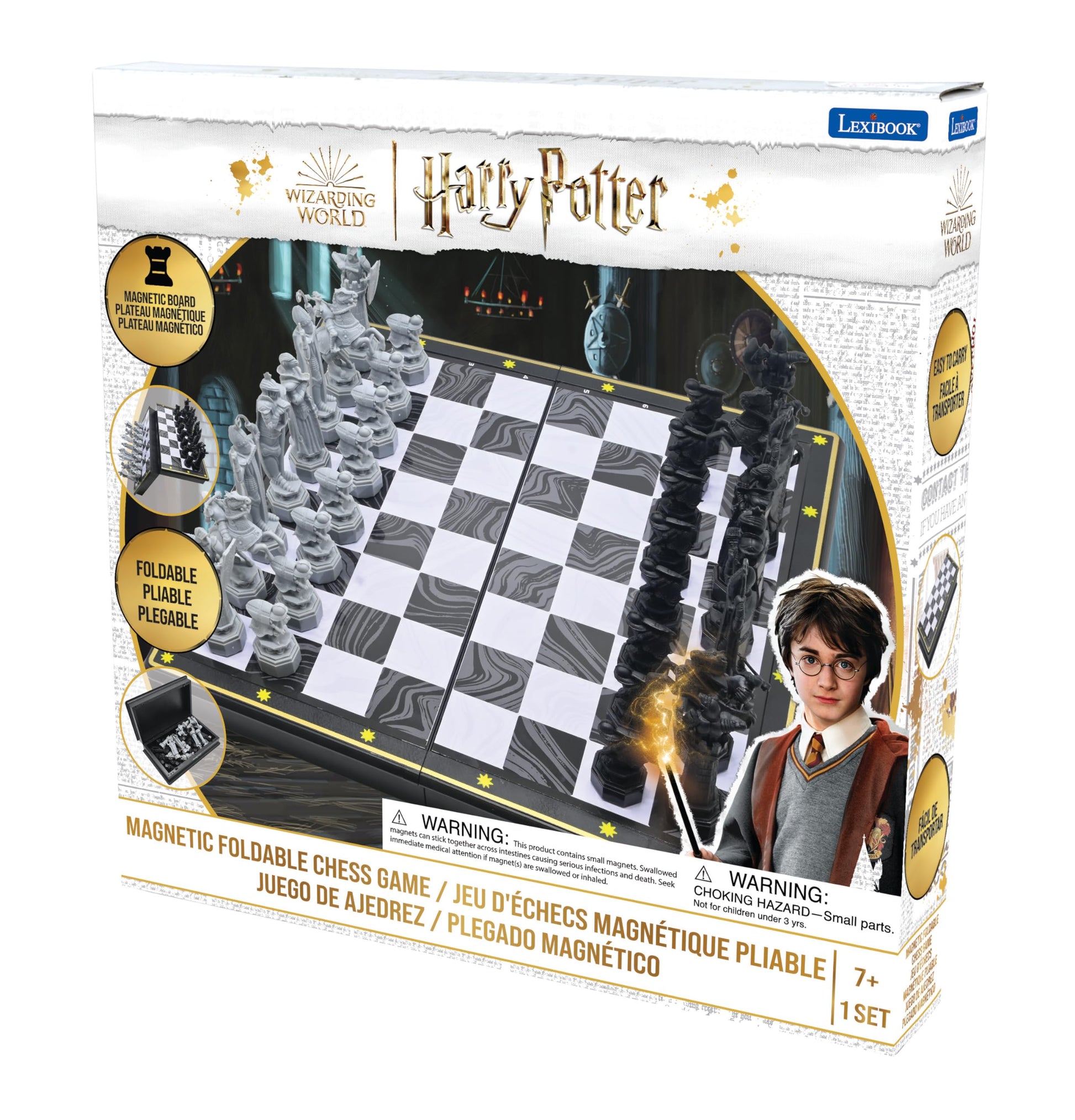 LEXiBOOK - Juegos de ajedrez de Harry Potter, Tablero de ajedrez magnético y Plegable, 32 Piezas, Juego Familiar, CGM300HP