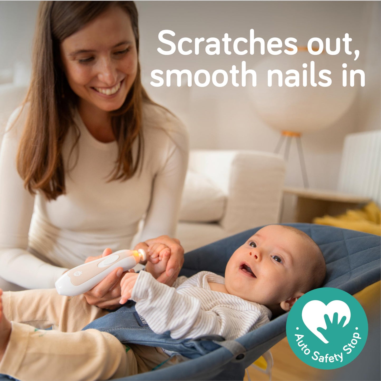 Cherish Baby Care - Lima de uñas eléctrica para bebé con LED, con cierre de seguridad automática, doble direccional con 2 velocidades y 6 limas (+ estuche de viaje)