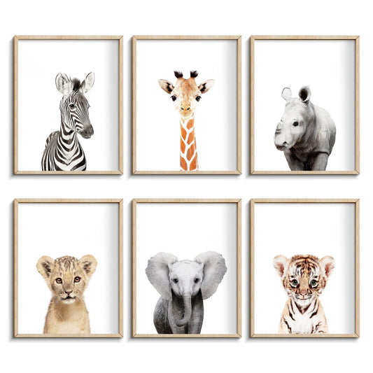 Arte de Pared Calmart Jungle Safari Animal Prints en Acabado Brillante, Impermeable, Contemporáneo, sin Marco, Decoración de Habitación