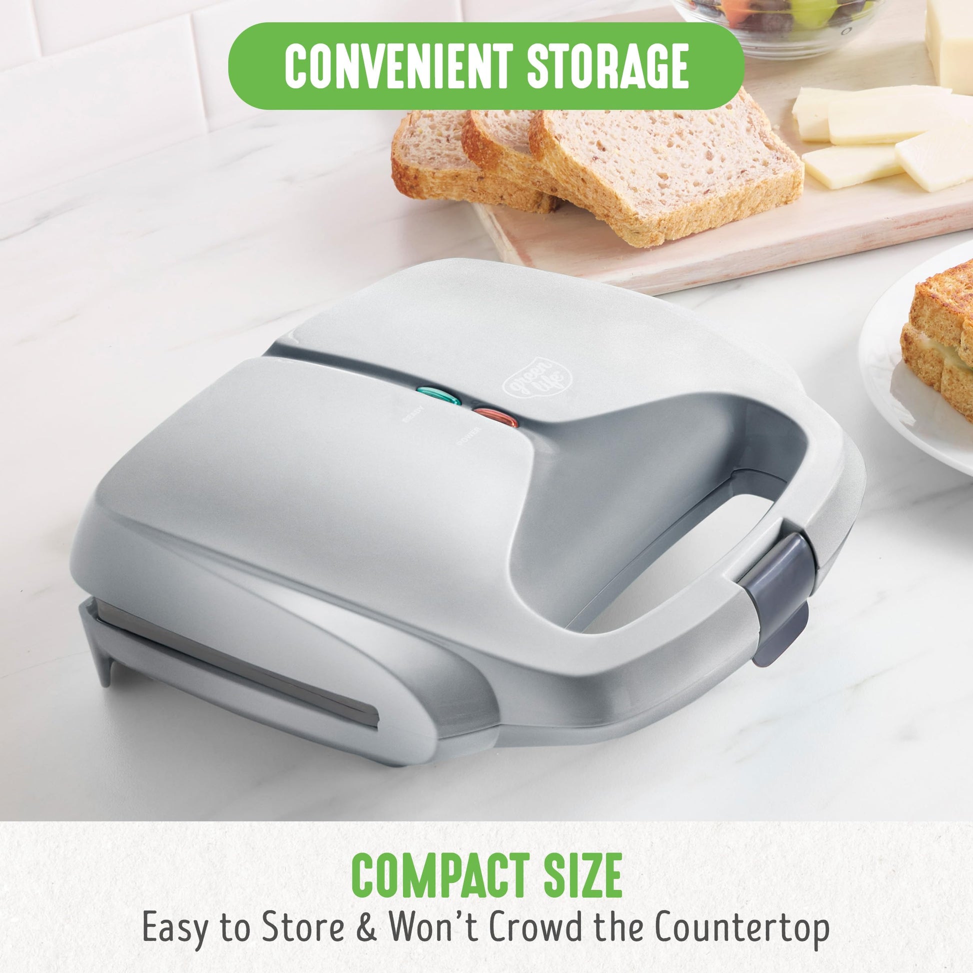 GreenLife Pro Electric Panini - Parrilla y sandwichera, placas antiadherentes de cerámica saludables, luz indicadora fácil, sin PFAS, gris