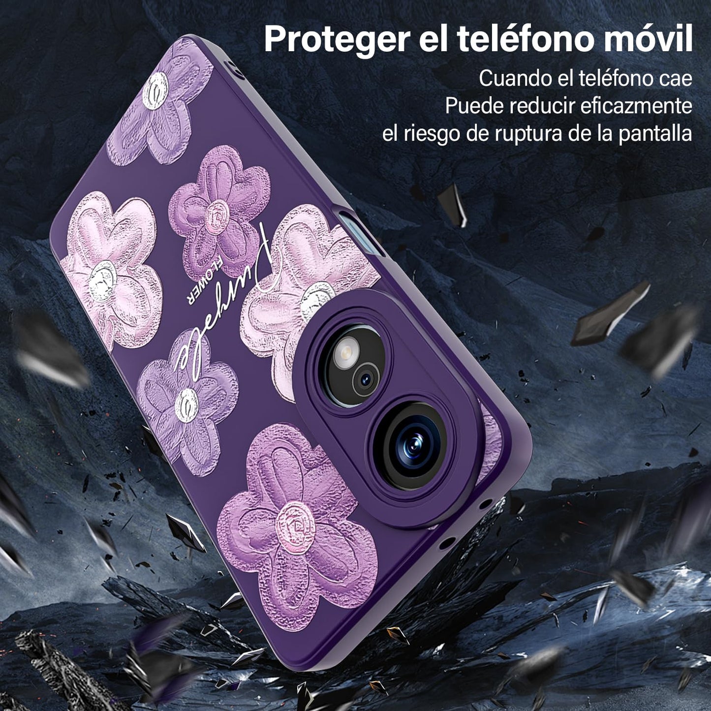 Threehao Funda para OPPO A98 5G Case Uso Rudo, Ultra Delgado Flexible Púrpura Suave TPU Silicona Carcasa con Moda Aesthetic Dibujos Flores, Antigolpes Anti-arañazos Protectora