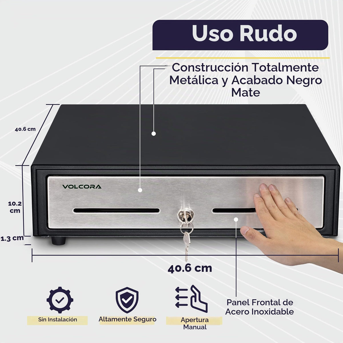 Cajón de Caja Registradora Volcora Negro Acero Inoxidable Duradero con Bandeja Extraíble para Sistema POS