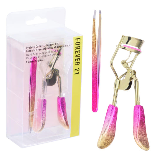 Forever 21 Juego de Rizador Y Pinzas para Pestañas - Kit de 2 Piezas con Rizador de Precisión Y Pinzas para Tiras de Pestañas | Kit de Herramientas para Aplicar Pestañas Postizas