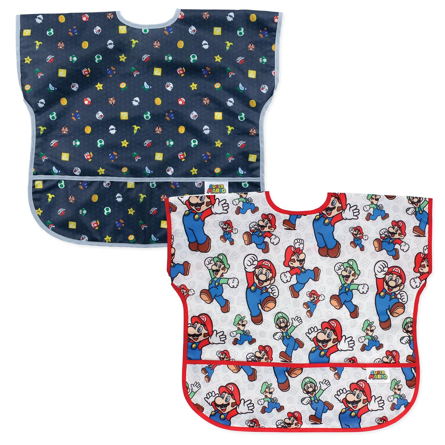 Bumkins - Babero de manga corta para Nintendo Super Mario para niñas o niños, niños pequeños y niños durante 1 a 3 años, tamaño grande, imprescindible para niños pequeños, comer, jugar, delantal de