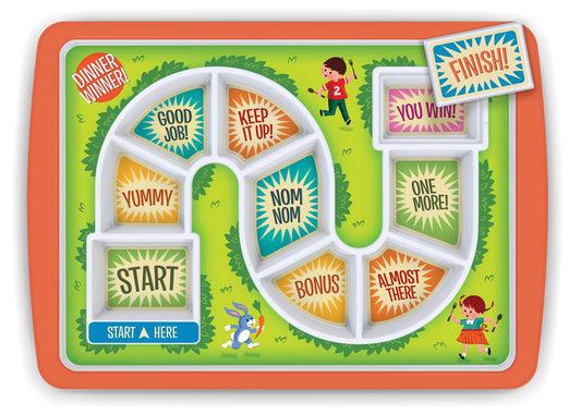 Genuine Fred DINNER WINNER, The Original Kid's Game Plate Tray - Award Winning - Picky Eater Solutions for Kids and Toddlers - Fun Mealtime - Divided Sections - Interactive Design - Dishwasher Safe