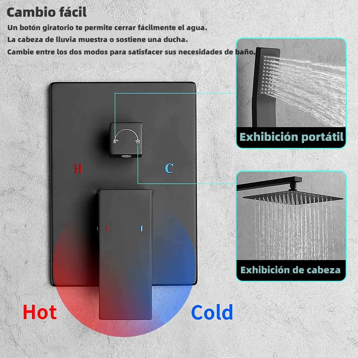 KUNEM Grifos Ducha Empotrados Set - Dos funciones Grifos regaderas para baño, Cabezal Ducha de Lluvia de Alta Presión Cuadrada de 10 Pulgadas y Rociador Ducha de mano, Incluida Válvula Empotrada Kit.