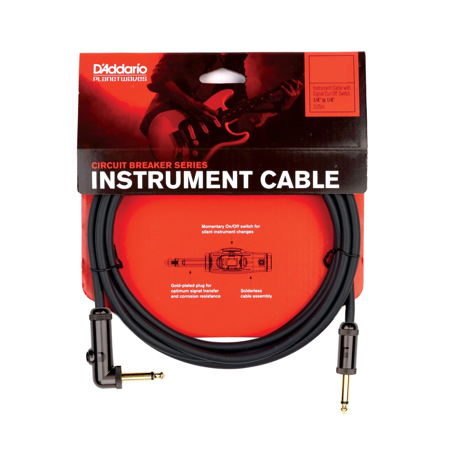 Cable de Instrumento Planet Waves Negro Ángulo Recto de 10 Pies
