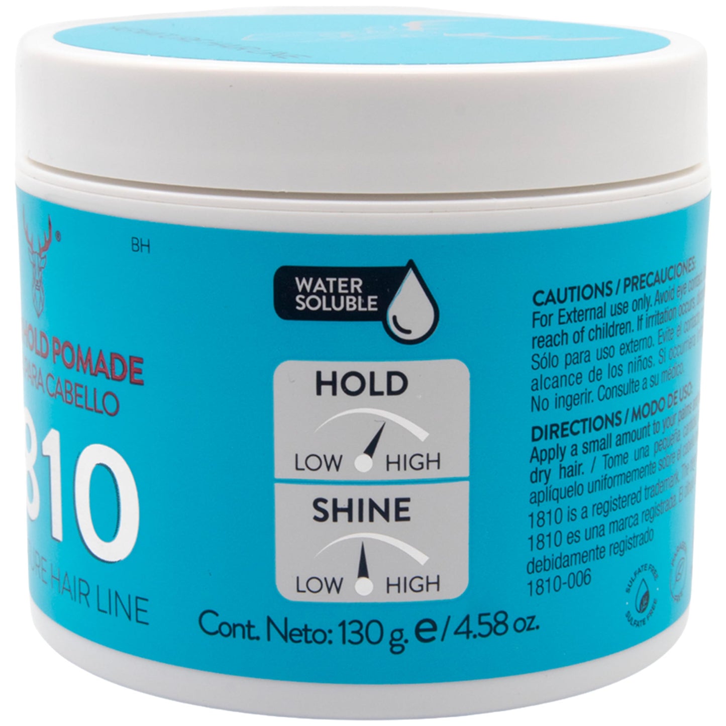 1810 Cera SUPER HOLD POMADE para cabello (Nueva Imagen) - FIJACIÓN ALTA - BRILLO MEDIO - Pomada para cabello Base Agua - Libre de Parabenos - Libre de Sulfatos - Cruelty Free - High Hold Medium Shine Pomade - Efecto Cera sin Residuos - 4.58 oz/130 gr
