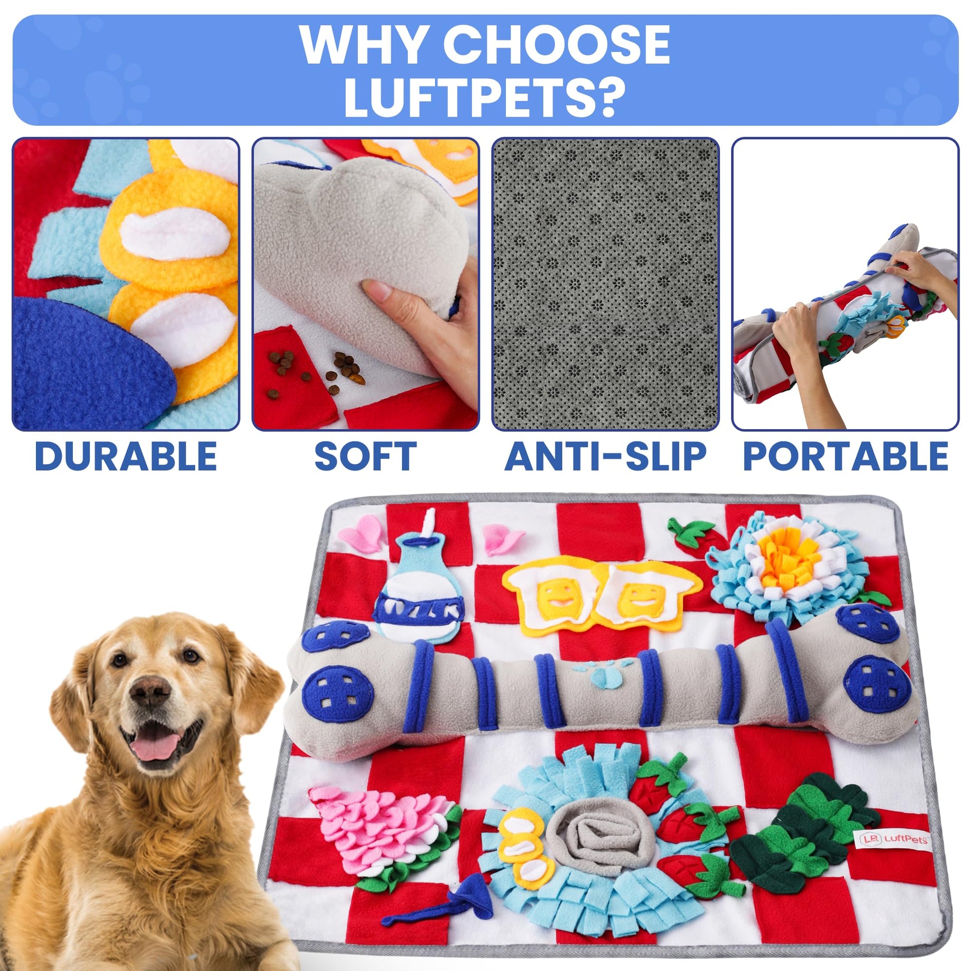 LUFTPETS Alfombrilla para olfatear para Perros de Razas Grandes (Hueso), Juguetes de enriquecimiento para Perros Que chirrían y Alfombrilla para olfatear, Mantiene a Las Mascotas ocupadas, ralentiza