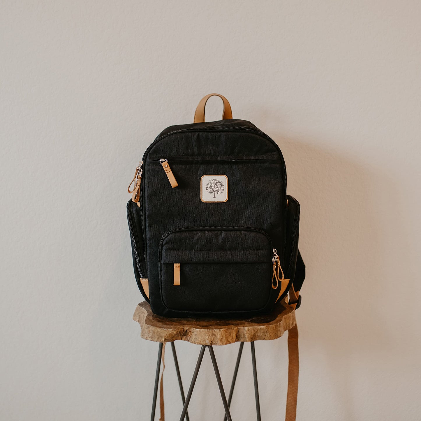 Parker Baby Co. - Mochila Pañalera Unisex Multifuncional con Cierre Completo y Bolsillos Térmicos para Mamá y Papá, Color Negro