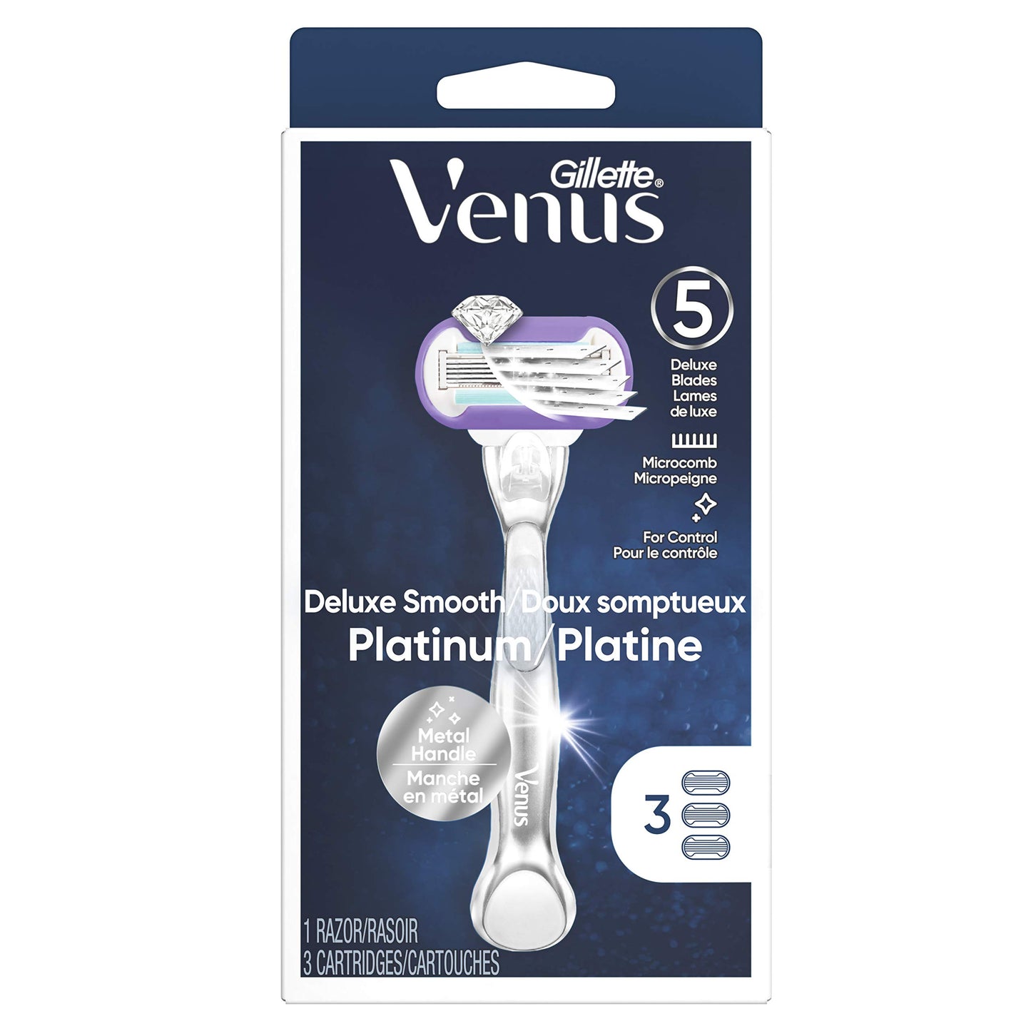 Gillette Venus Deluxe Smooth Platinum - Maquinilla de afeitar para mujer (con mango de metal + 3 recambios de hojas)