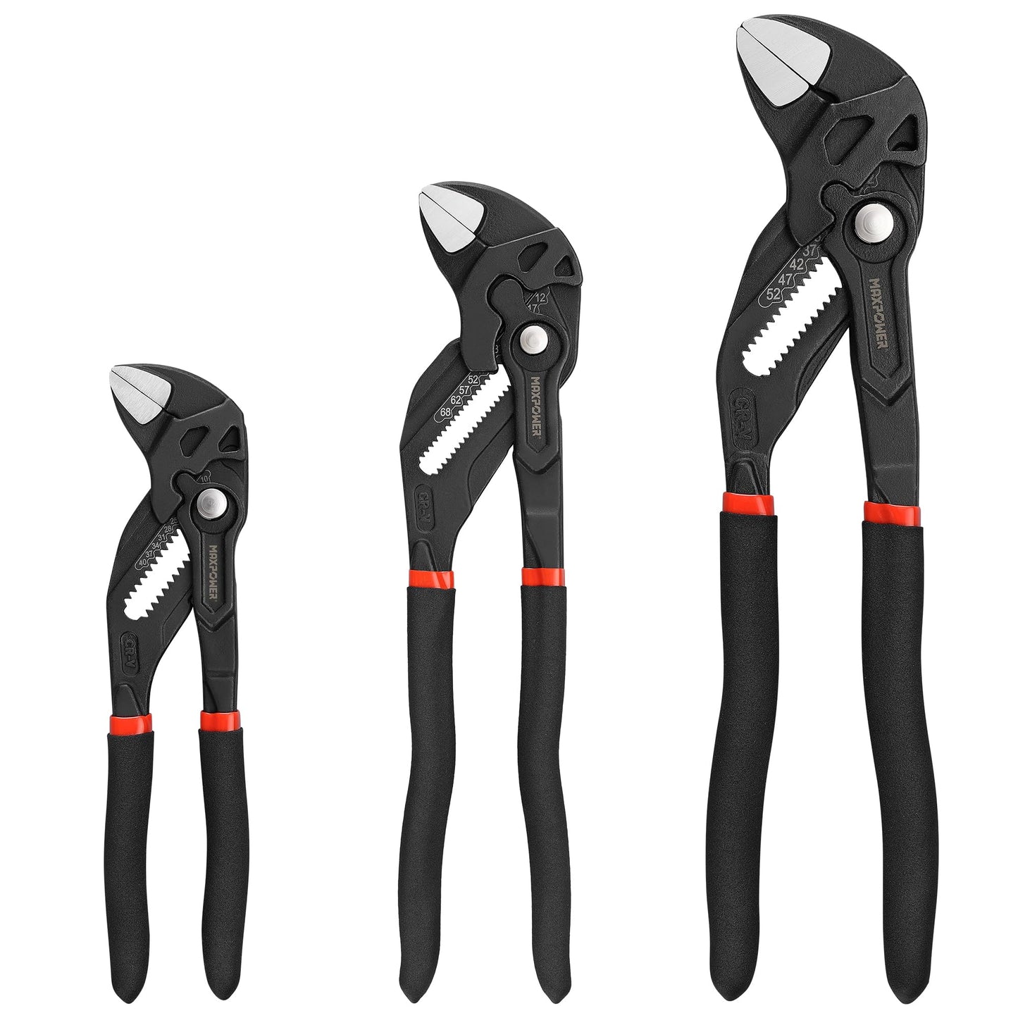 MAXPOWER - Llave de 3 alicates de 7 pulgadas, 10 pulgadas, 12 pulgadas