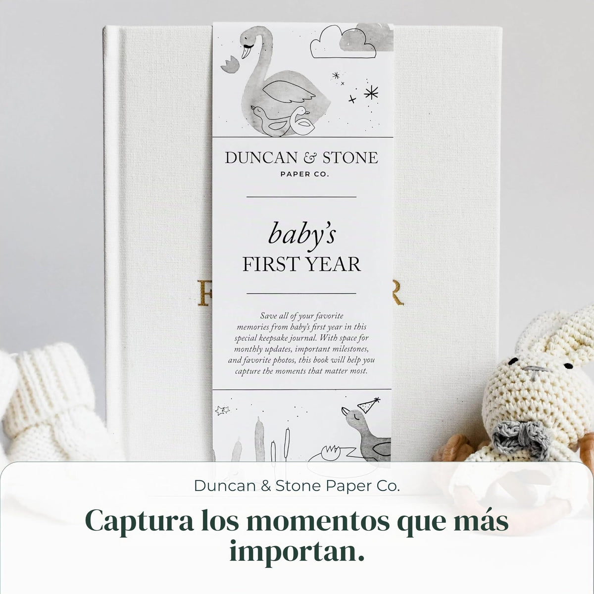Libro de Bebé Duncan & Stone rosa polvorienta de Lino para Memoria de Primer Año