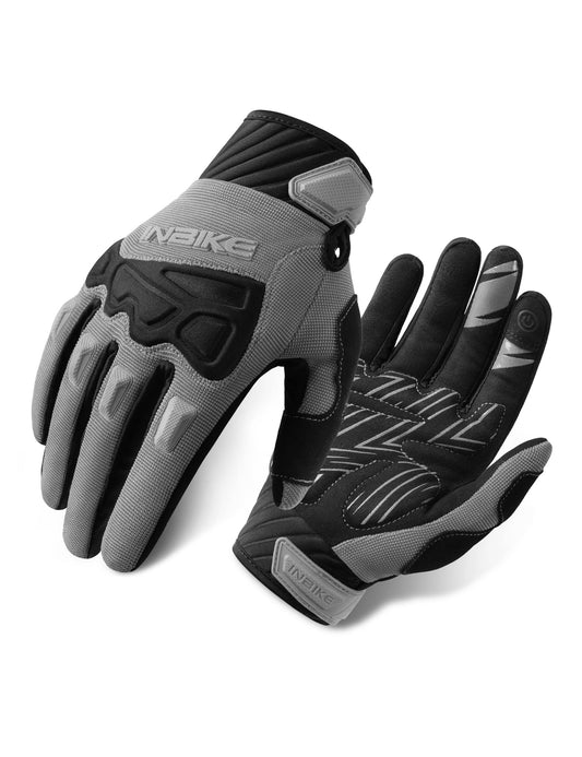 INBIKE - Guantes de bicicleta de montaña para hombre, gris, resistentes al desgaste, antideslizantes y resistentes a los golpes, acolchados, transpirables, con soporte de pantalla táctil