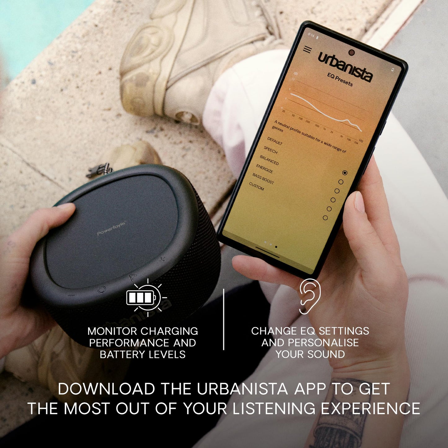 Urbanista Malibu - Altavoz Bluetooth Solar Pequeño, altavoz portátil inalámbrico de 20 W, tiempo de reproducción infinito, altavoz impermeable IP67 para exteriores, viajes, altavoces de doble