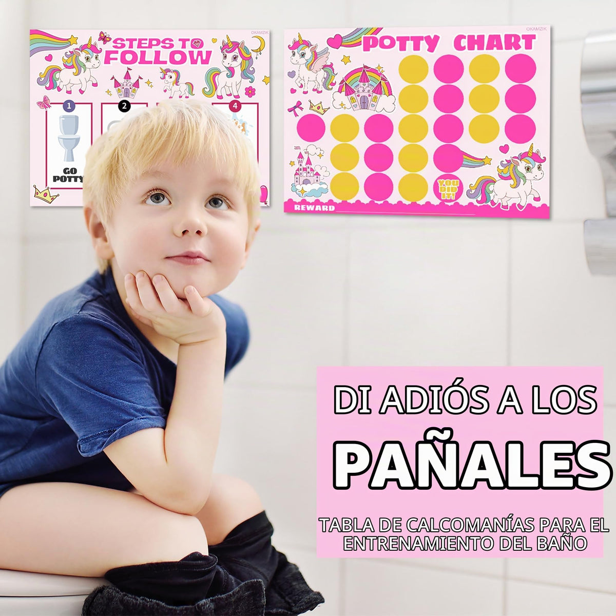 Tabla de entrenamiento para ir al baño para niñas, tema de unicornio, 8.3 x 11.2 pulgadas, paquete de 10 cartas con 5 pegatinas de recompensa
