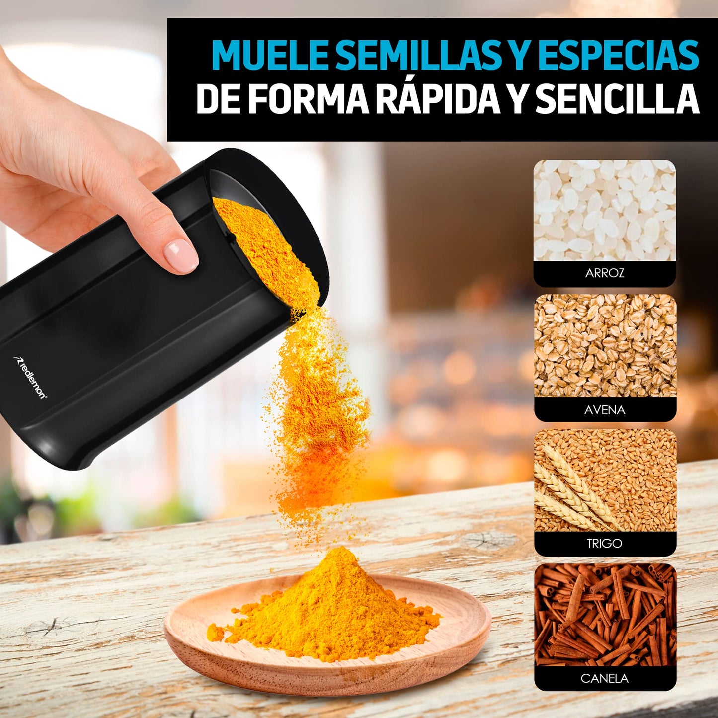 Molino de Café Eléctrico Redlemon Negro con Cuchillas de Acero Inoxidable para Prensa Francesa, Cafetera de Goteo y Espresso