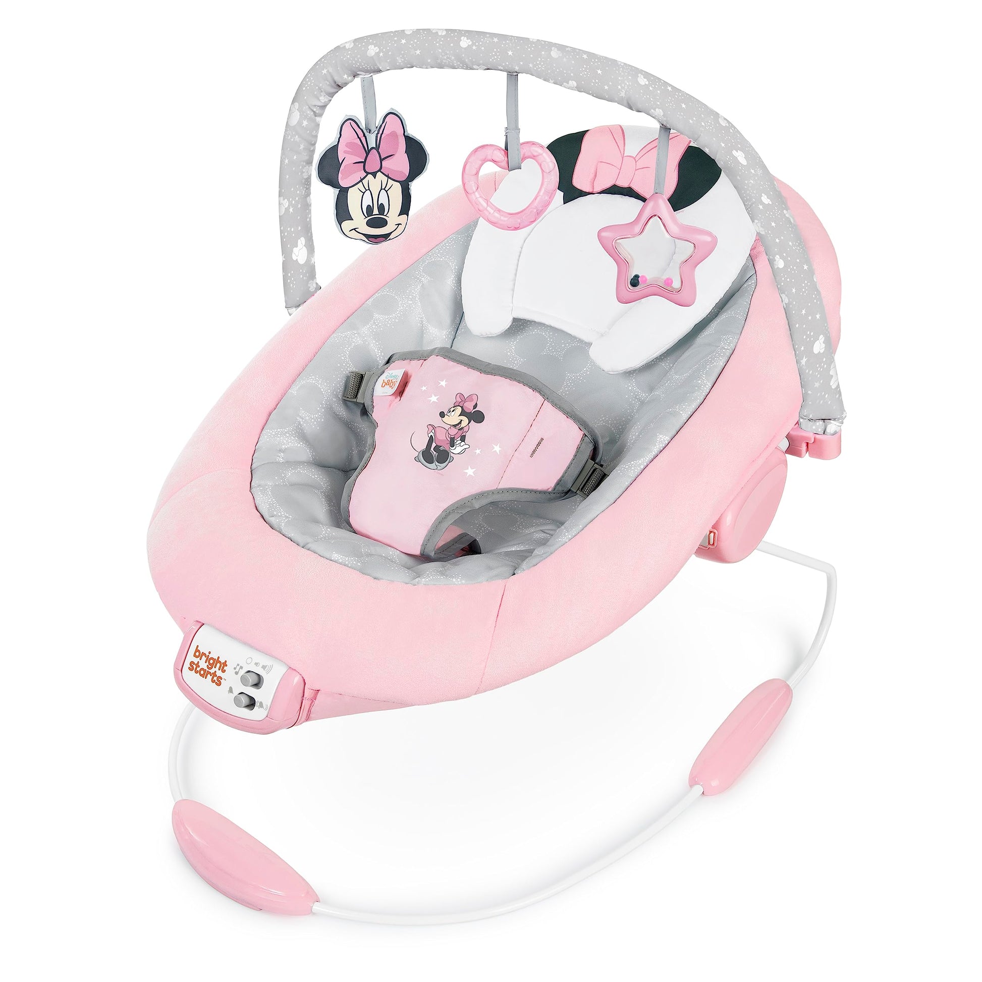 Bright Starts Minnie Mouse Rosy Skies - Tumbona con asiento vibrador y melodías