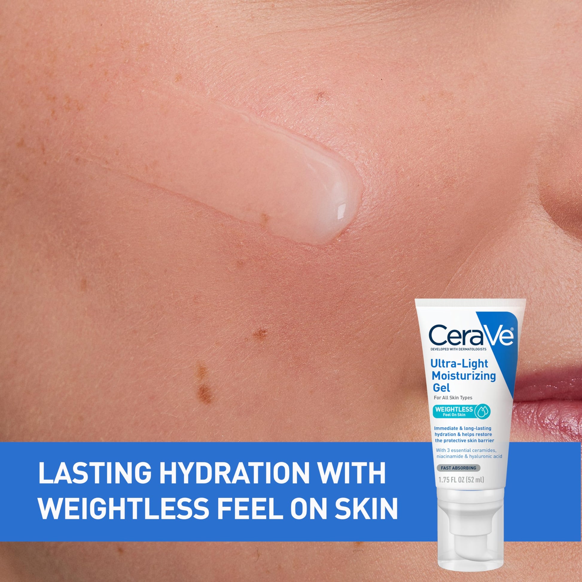 CeraVe- Gel hidratante ultraligero | Gel hidratante facial con ceramidas, niacinamida y ácido hialurónico