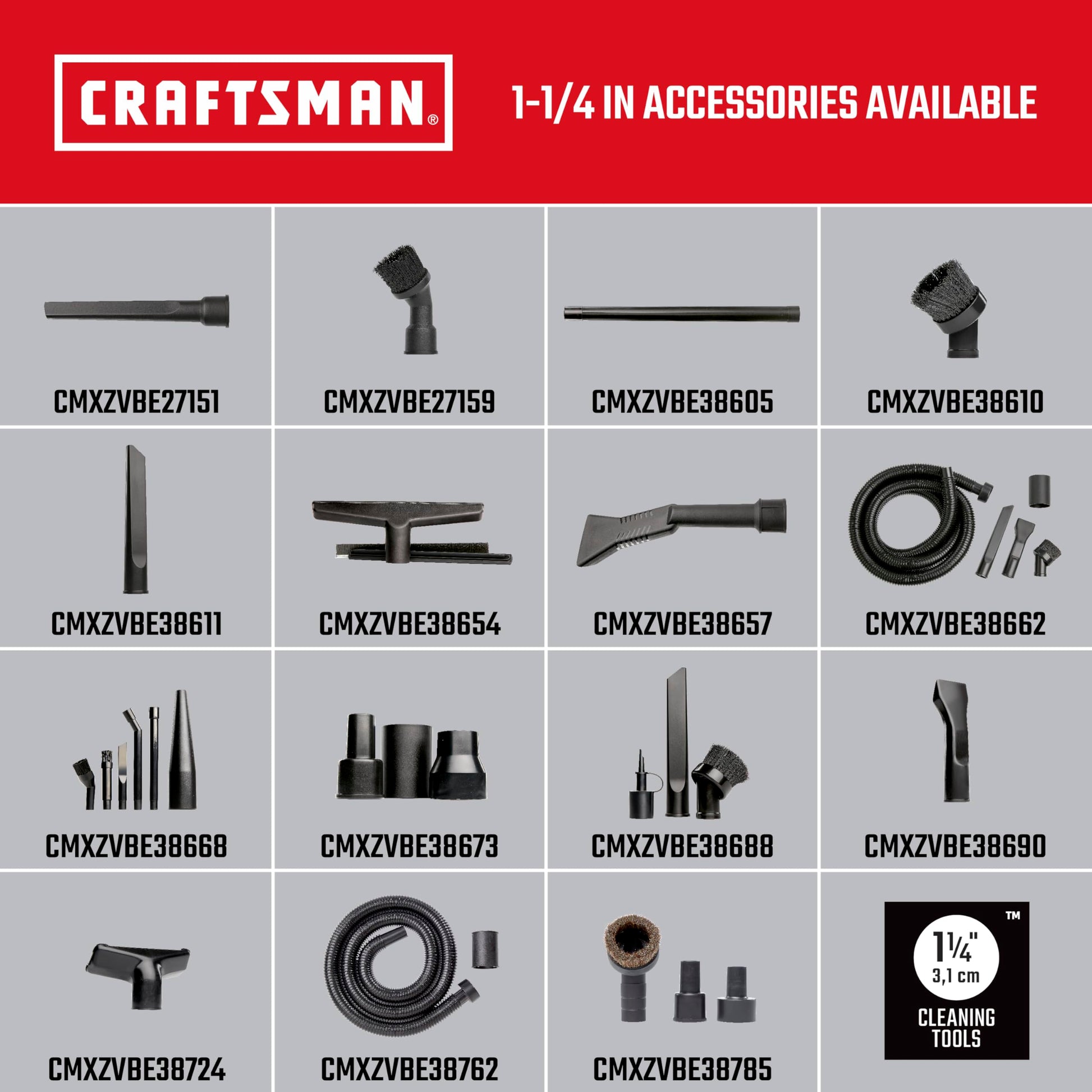 CRAFTSMAN CMXZVBE38611 1-1/4" Crevice Tool - Accesorio para aspiradora de tienda en húmedo y seco