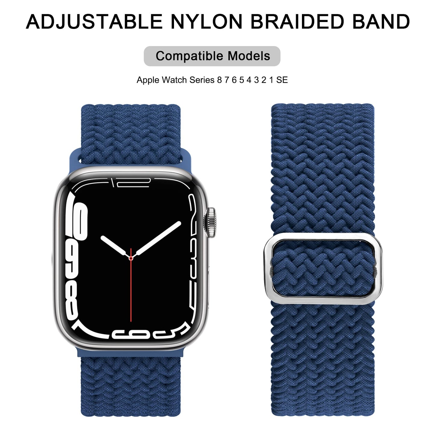 Correa Solo Loop Trenzada Mugust Azul Marino Ajustable para Apple Watch 42mm 44mm 45mm para Mujer y Hombre