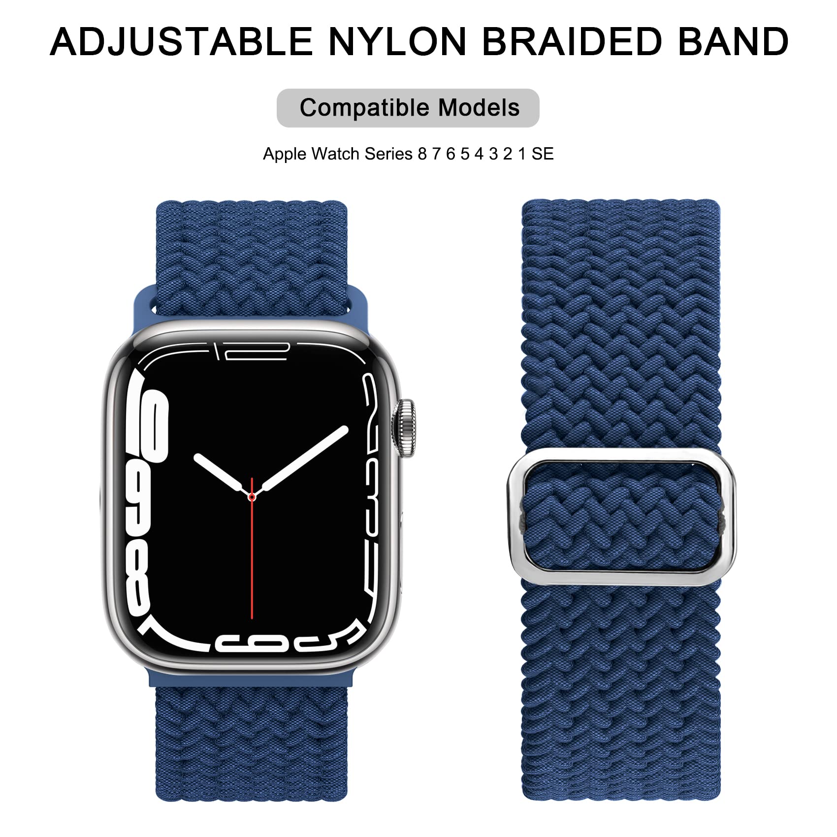 Correa Solo Loop Trenzada Mugust Azul Marino Ajustable para Apple Watch 42mm 44mm 45mm para Mujer y Hombre