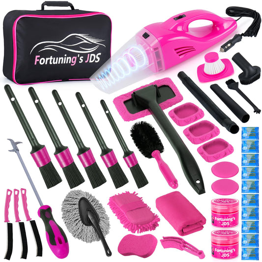 Kit de 38 piezas de limpieza de interiores con aspiradora de mano de alta potencia, kit de lavado de autos con juego de cepillos de detalles, kit de detalles interiores de coche, accesorios de coche