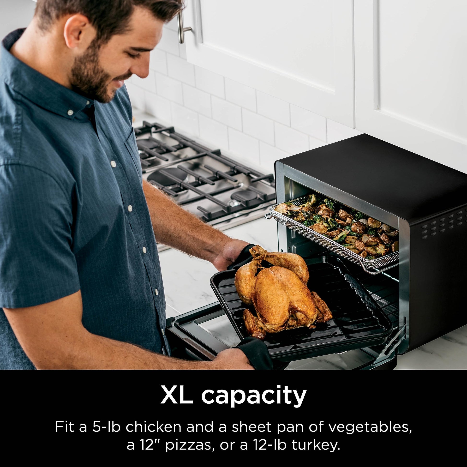 Ninja DT202BK Foodi 8 en 1 XL Pro Air Fry Horno, convección de encimera grande y tostador digital, 1800 vatios, negro, 12 pulgadas