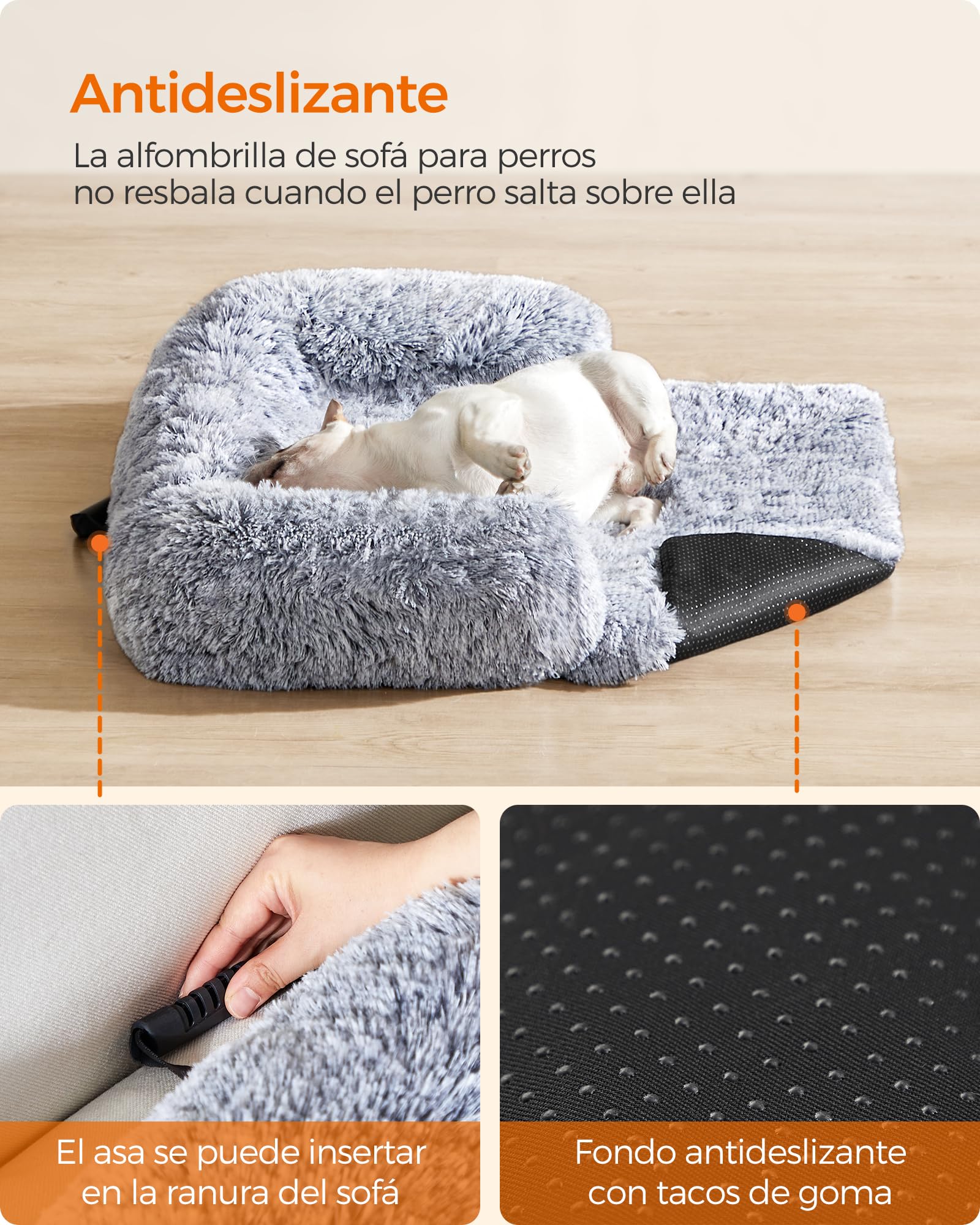Feandrea Cama para Perros, Funda Protectora para Sofá, 80 x 75 x 16 cm, Tela de Felpa, M, para Perros Pequeños y Medianos,Gris Ombré MPGW221G01