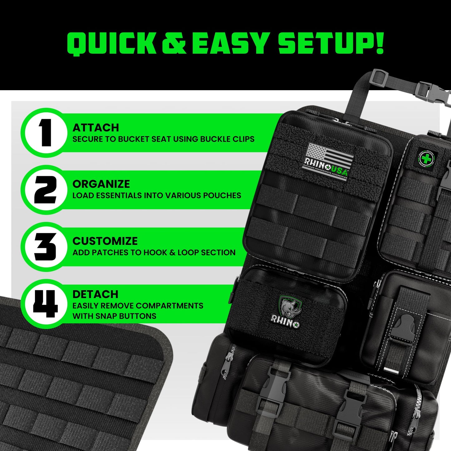 Rhino USA Organizador Táctico para Asiento - Almacenaje Molle Militar