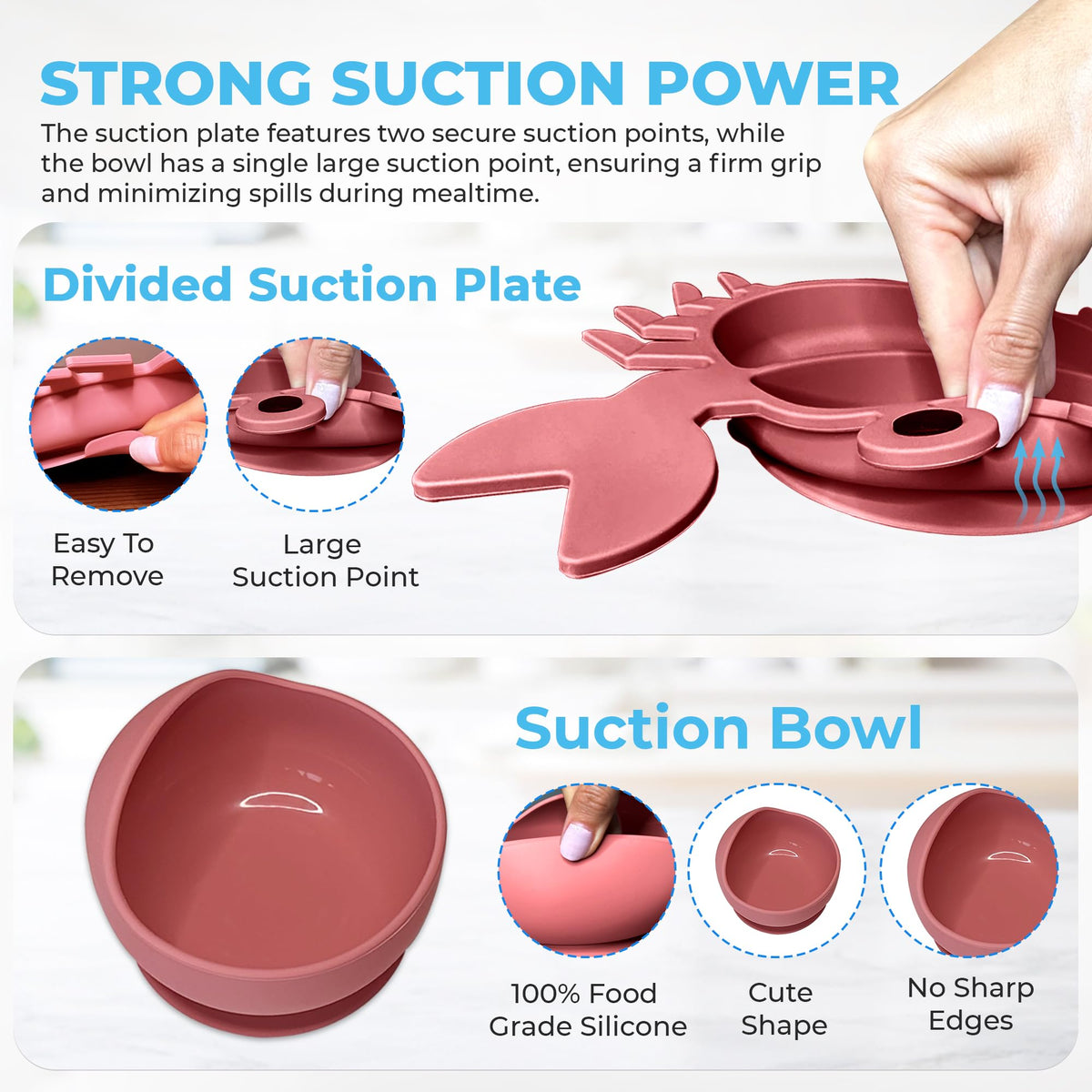 Suministros de destete LED para bebé, juego de alimentación de silicona para bebé, juego de placas de succión de silicona ultra completo Juego de 9 platos para bebés pequeños – Utensilios para comer