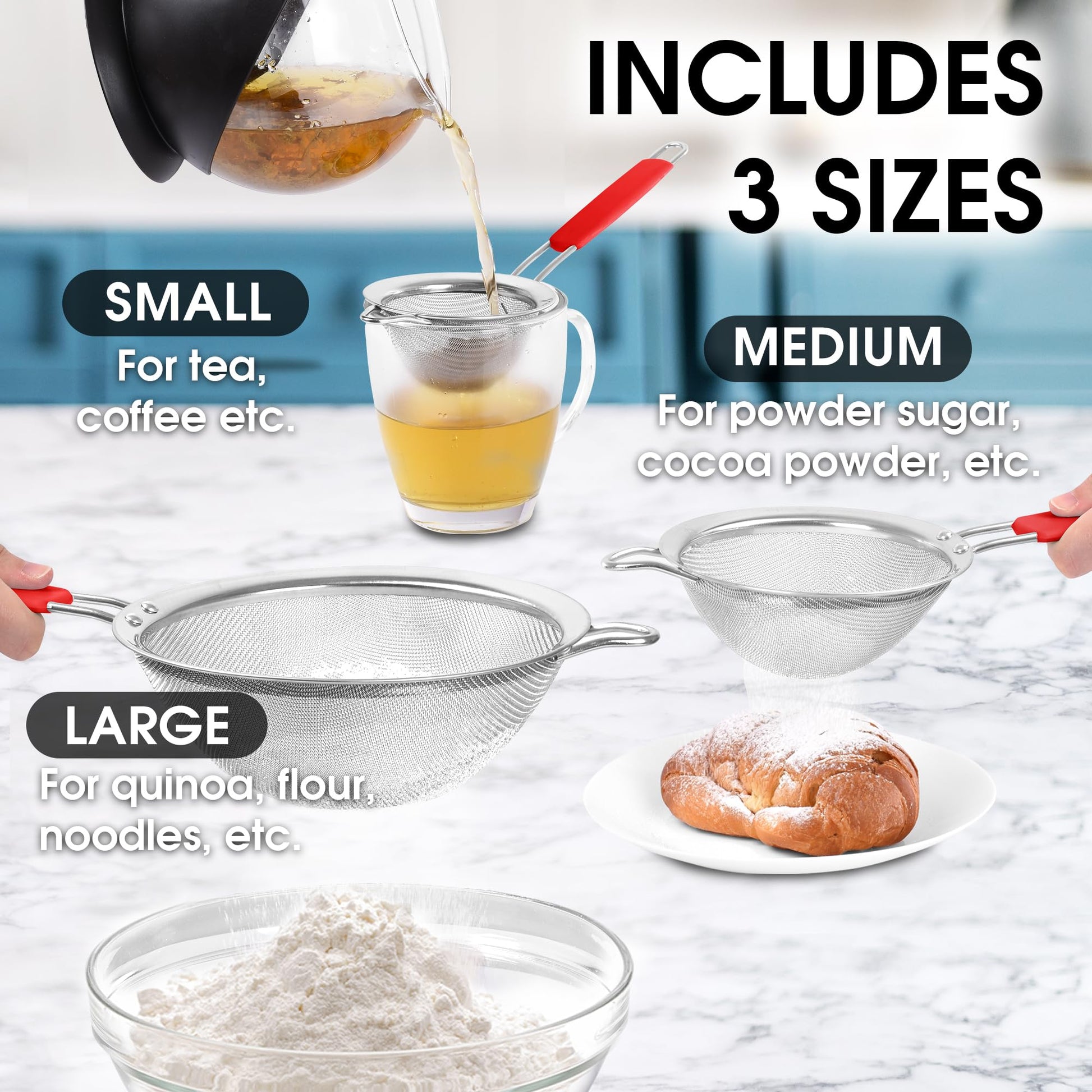 Juego de Coladores Zulay Kitchen Acero Inoxidable Alta Calidad con Asas Antideslizantes
