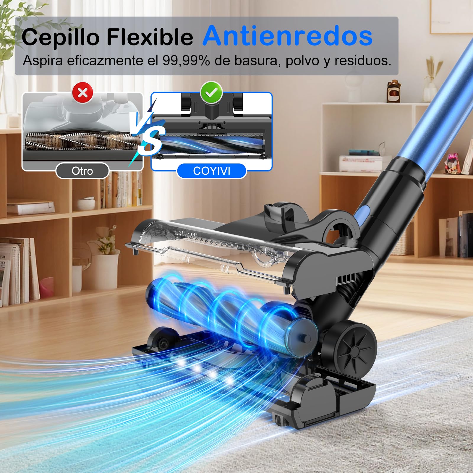 COYIVI Aspiradora Inalambrica, Aspirador Vertical Sin Cable 6 en 1, 30KPa Aspirar y Trapear, 250W Aspiradoras Potente Succión con LED y Motor Sin Escobillas, para Suelos Duros, Alfombras y Pelos de Mascotas