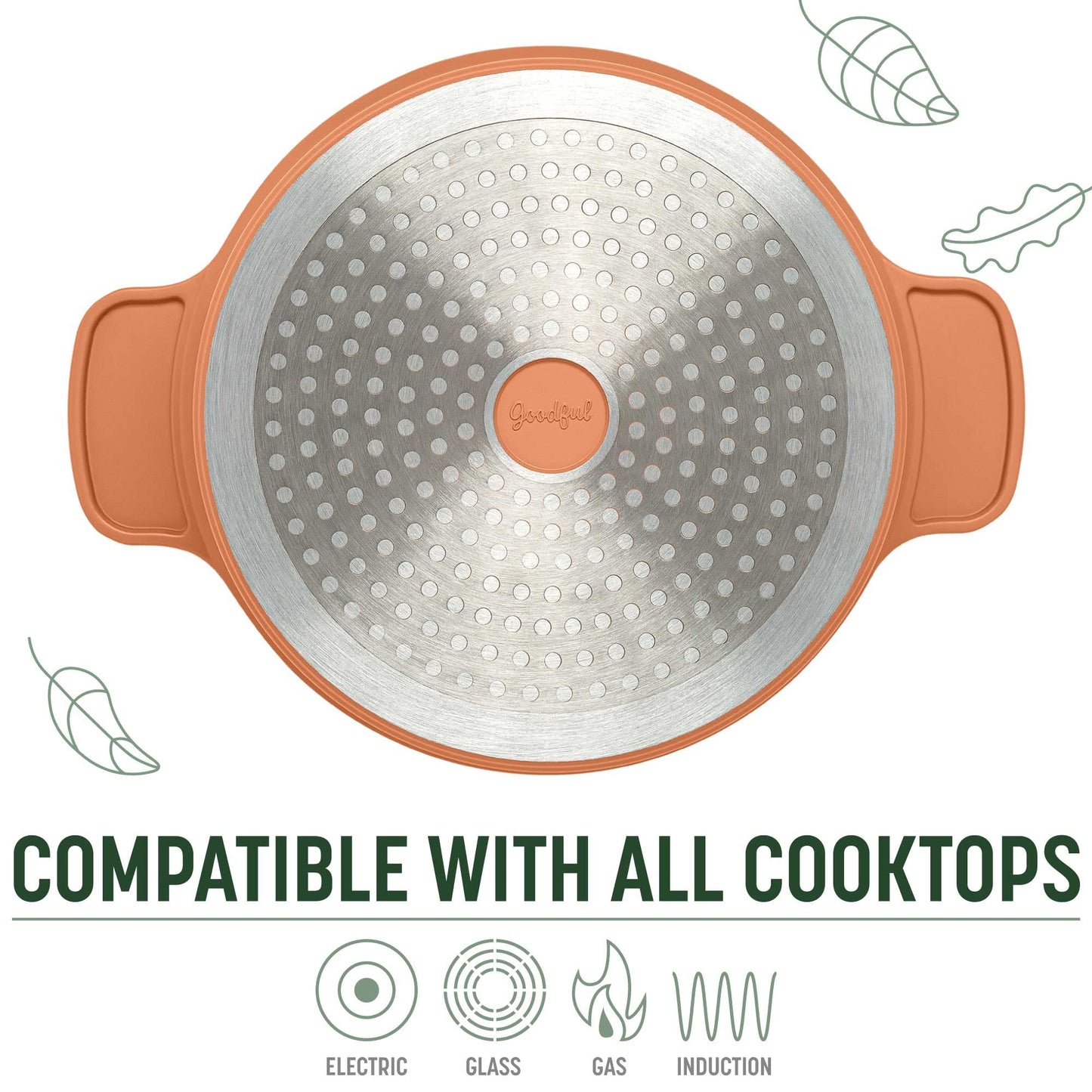 Goodful - Olla todo en uno, antiadherente de revestimiento múltiple, horno holandés fundido de alto rendimiento con tapa a juego, estante para asar y volteador, hecha sin PFOA, utensilios de cocina