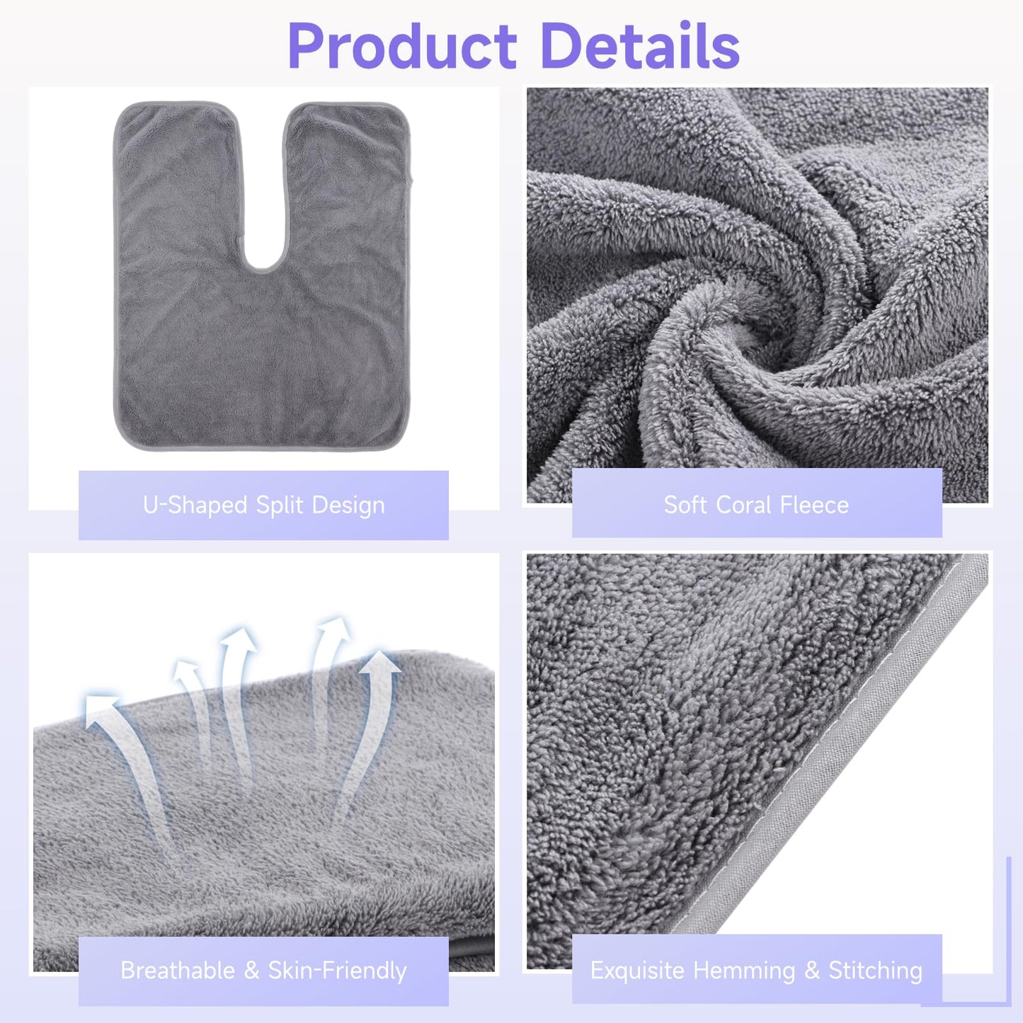 DIMEGON - 12 toallas faciales en forma de U, diseño dividido, toalla suave de estético, paño facial de forro polar coral para salones de belleza, cuidado de la piel, centros de spa, gris