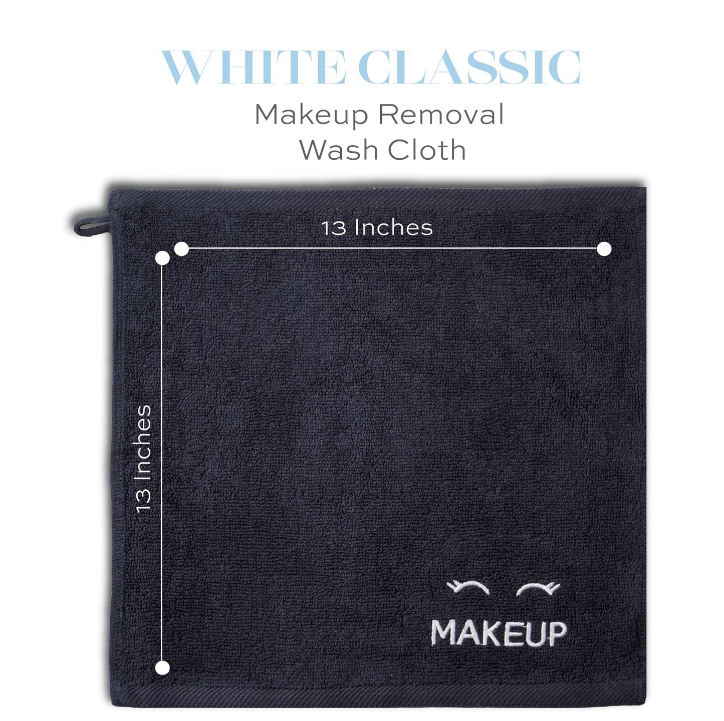 Toallitas de maquillaje negras clásicas blancas para limpieza facial, paquete de 12 toallas de maquillaje negras de algodón súper suaves y de lujo, altamente absorbentes y de secado rápido, todos los