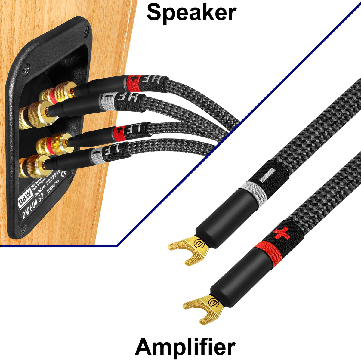 Cable de Altavoz Worlds Best Cables 6 Pies OFC Ultra Puro Eminence Gold Spade y Plátano