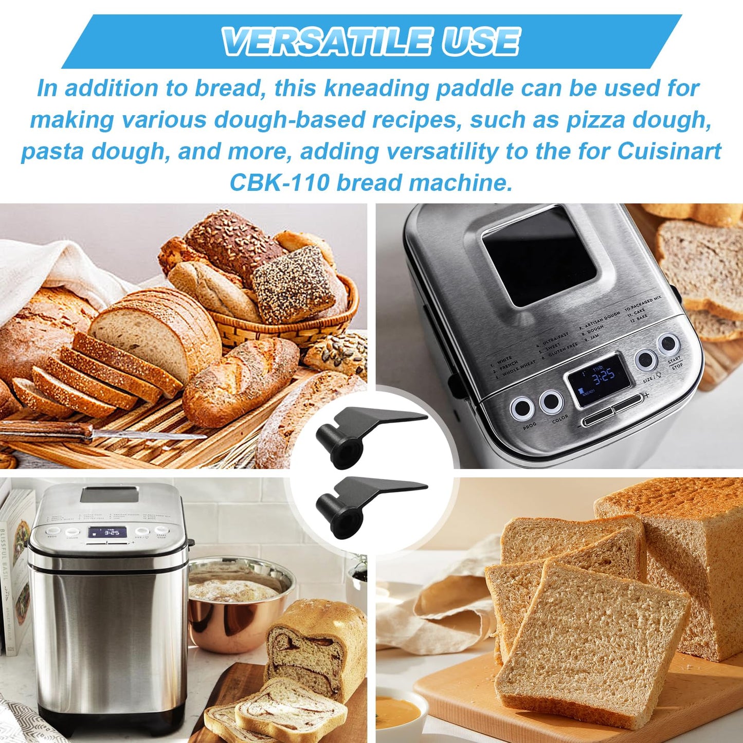Aillsa Pan Maker Paddle CBK-110KP se adapta a la máquina de hacer pan Cuisinart CBK-110 y CBK-110P1 de reemplazo de paleta de amasamiento (2 piezas)
