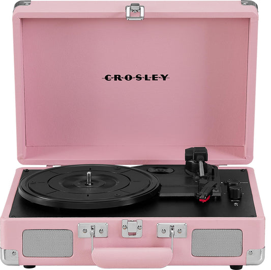 Crosley CR8005E-BH Cruiser Deluxe Vintage 3-Speed Bluetooth Suitcase Vinyl Record Player Turntable, Blush