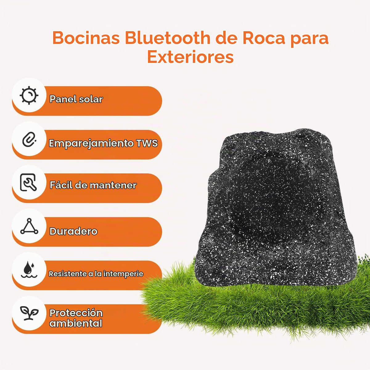 Altavoces STUDIOFINIX Roca Inalámbricos Bluetooth 5.3 Impermeables Solares 6.5 Pulgadas 200W para Jardín y Piscina