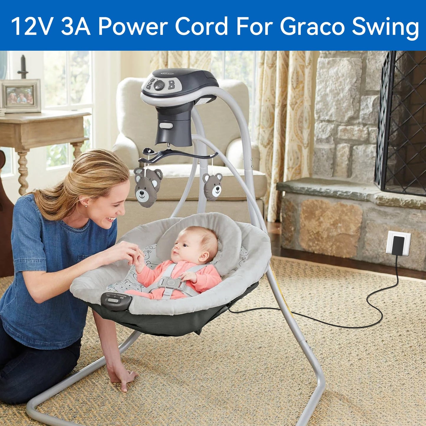 XMHEIRD Cargador adaptador de CA para 2137842 Graco ?Soothe My Way Swing Cable de alimentación para bebé