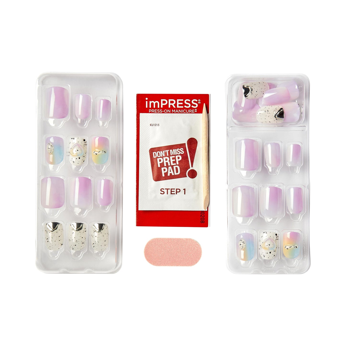 KISS imPRESS - Uñas postizas de manicura a presión de alta calidad, Sweet Life, Purple Jelly Squiggle, cortas y cuadradas, fáciles de aplicar, súper sujeción, a prueba de astillas, a prueba de mancha