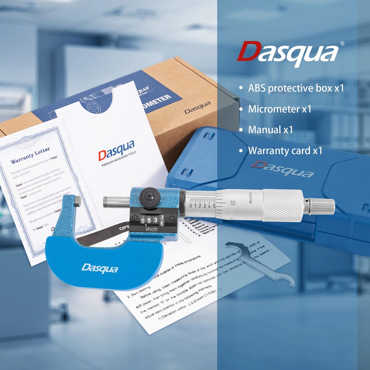 Dasqua - Micrómetro digital profesional de 0 a 1 pulgada con puntas de carburo, alta precisión, lectura rápida