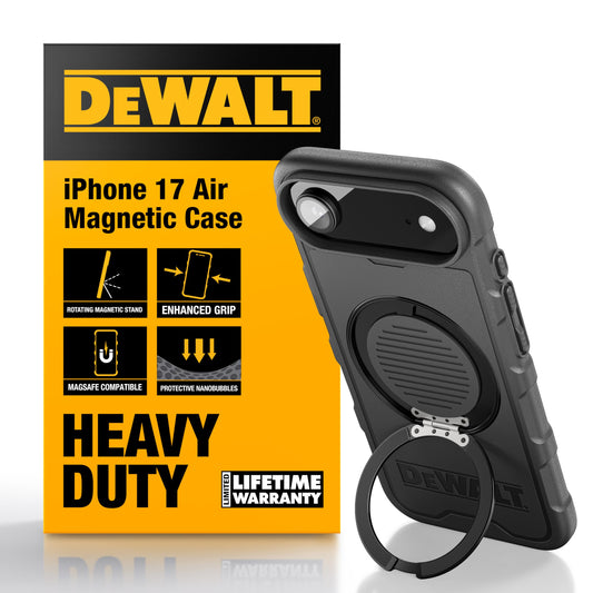 Funda Protectora iPhone 17 Air DEWALT Negro con Soporte Magnético para Hombre