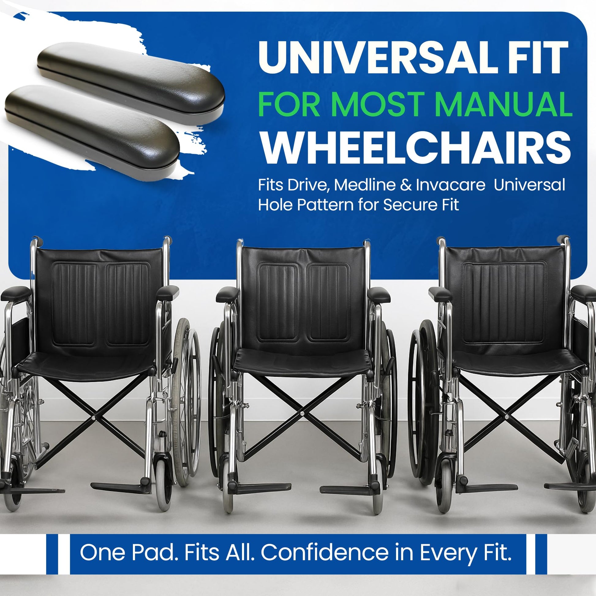 Healthline - Reposabrazos acolchados para silla de ruedas, almohadillas universales de repuesto negras, 14 pies de longitud completa (2)