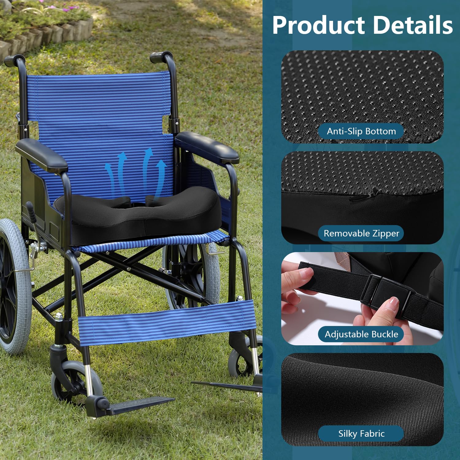 Almohada Cojín de Silla de Ruedas Mejorada para Alivio de Dolor de Coxis, Hemorroides y Úlceras por Presión