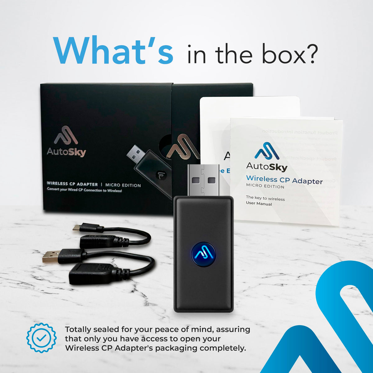 Adaptador Inalámbrico AutoSky Negro Mate Micro Edition Carplay para Coches 2015 o Más Nuevos