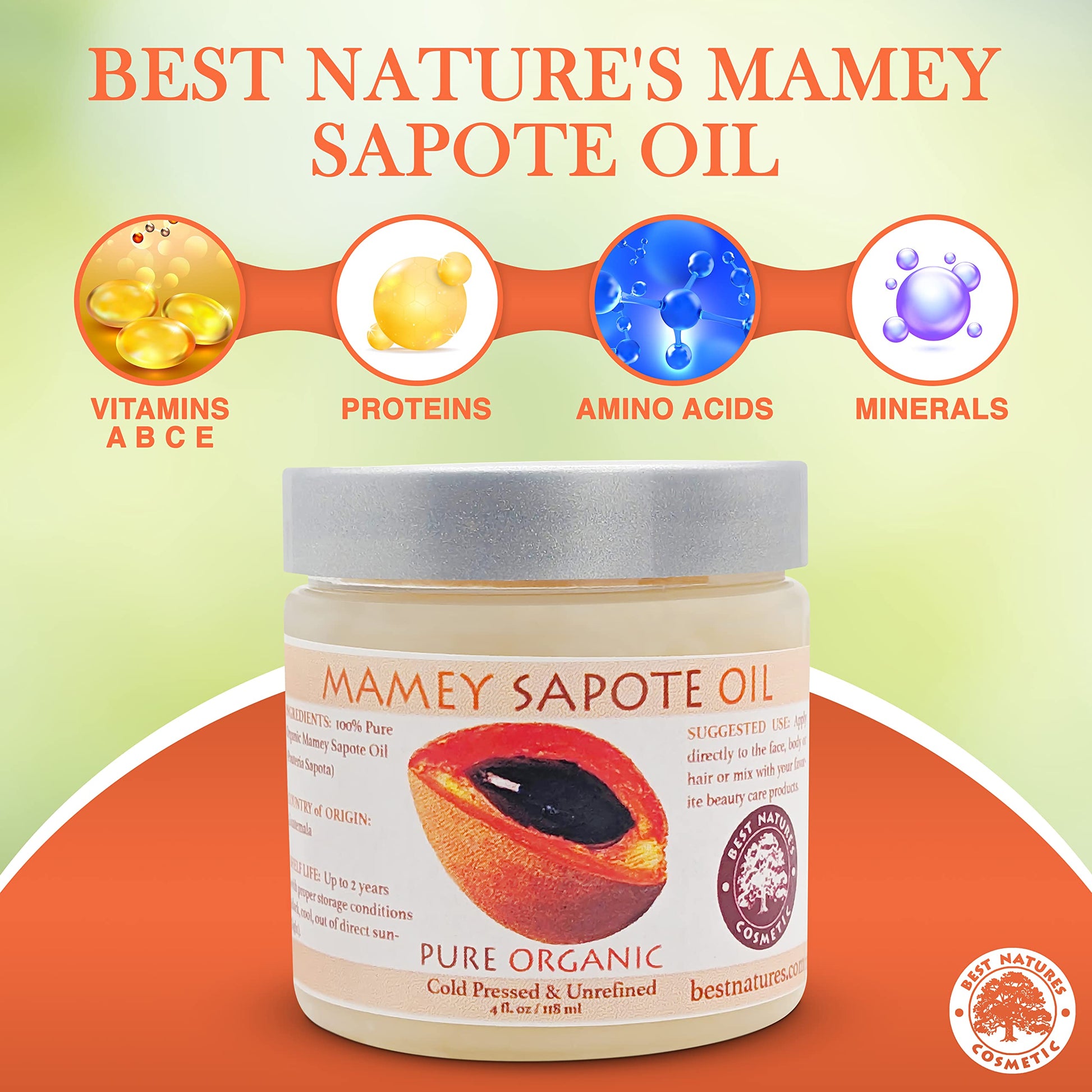 Mamey Sapote Oil Pure Organic Cold Pressed Unrefined 4 fl oz / 118 ml