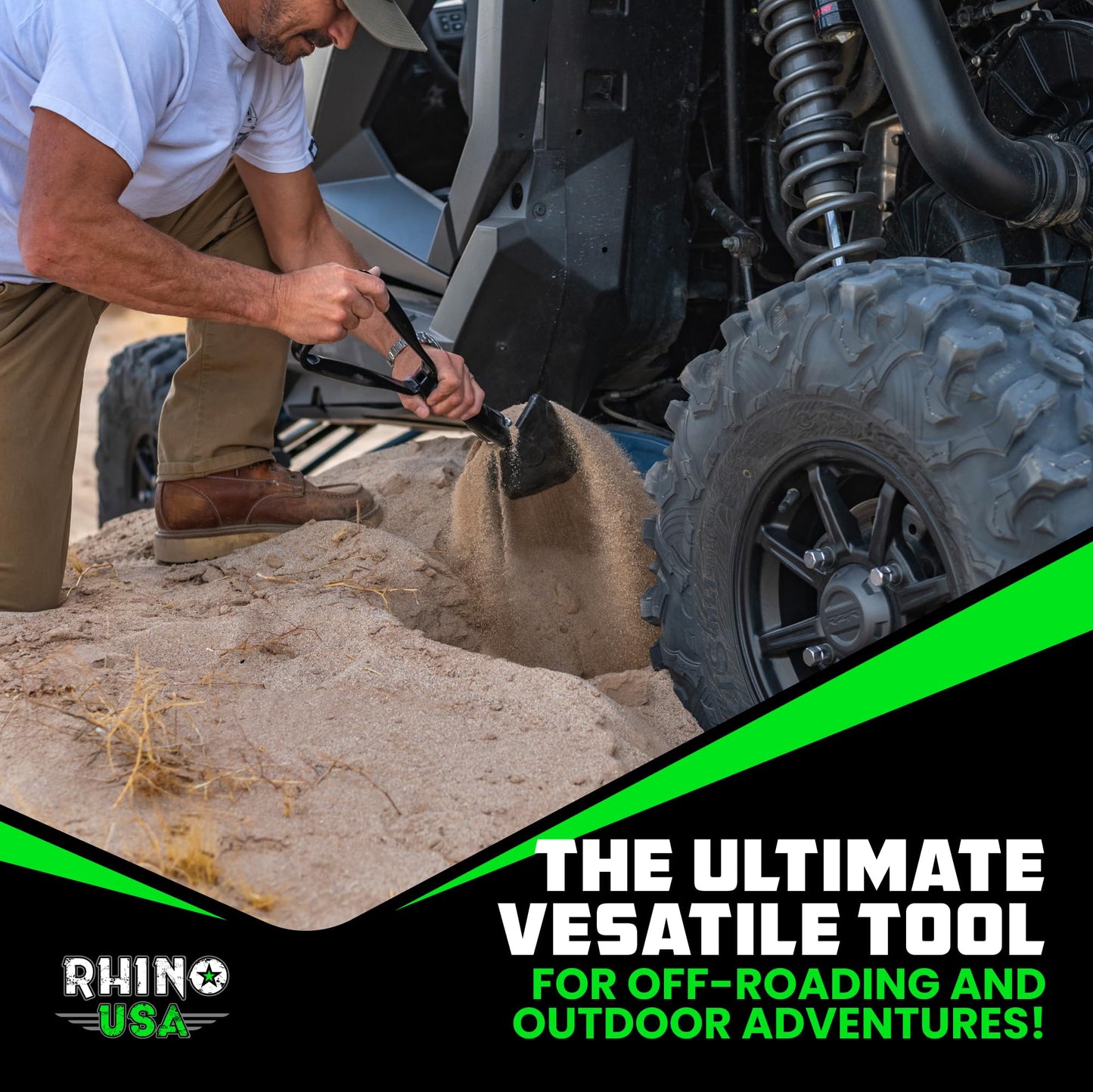 Pala Plegable Rhino USA Verde Militar Multiusos de Acero Carbono para Camping, Jardinería y Supervivencia