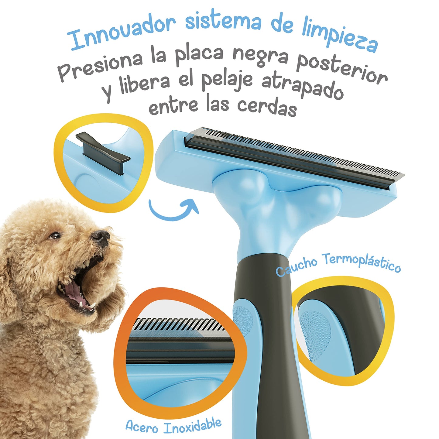 Deslanador MASCRETTA Azul con Firme y Cómodo Agarre para Mascotas